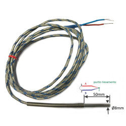 TCJ8050A30  Termocoppia TCJ  norme DIN giunto caldo isolato  D 8mm L 50mm Cavo TTS  LC 3mtl   Molla antipiega