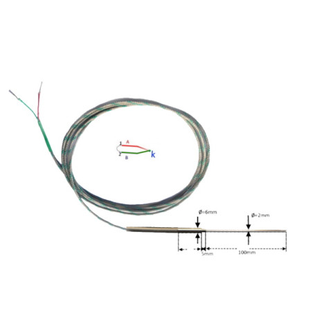 TCK150110TTS2M  Termocopia TCK  D 1,5 X 110mm  MGO isolata  LC 2m TTS con molla antipiega