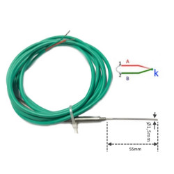 TCK15055GS2M  Termocoppia TCK  D 1,5 X 55mm  MGO isolata  LC 2m GS GS verde con molla antipiega