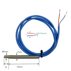 TCZ6DL20S  Termocopia tipo  J   D 6X 20  cavo silicone  schermato  LC 1000  isolata  molla antipiega
