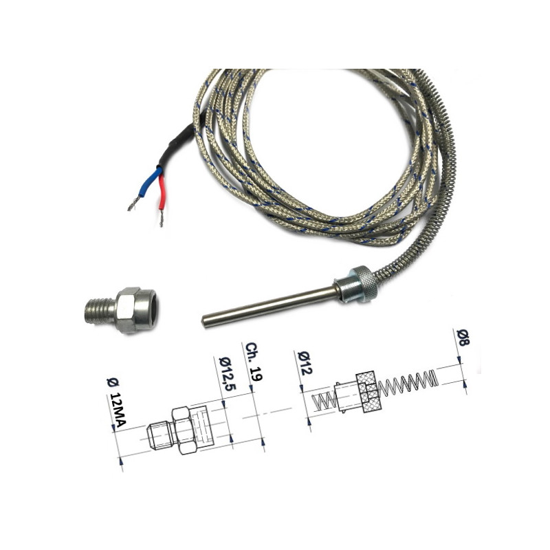 TCZDL680L3   Termocoppia  J   isolato  attacco a baionetta calotta maschio  12MA con puntale  D 6X80 con cavo TTS  Lc 3 mtl