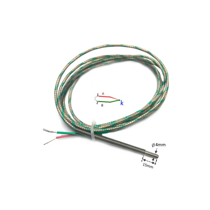 TCZK4-20TTS  Termocoppie tipo  K   AISI 304  D 4x15mm   cavo  sez 2x0,25mm2 isolato in fibra di vetro  L 2000mm
