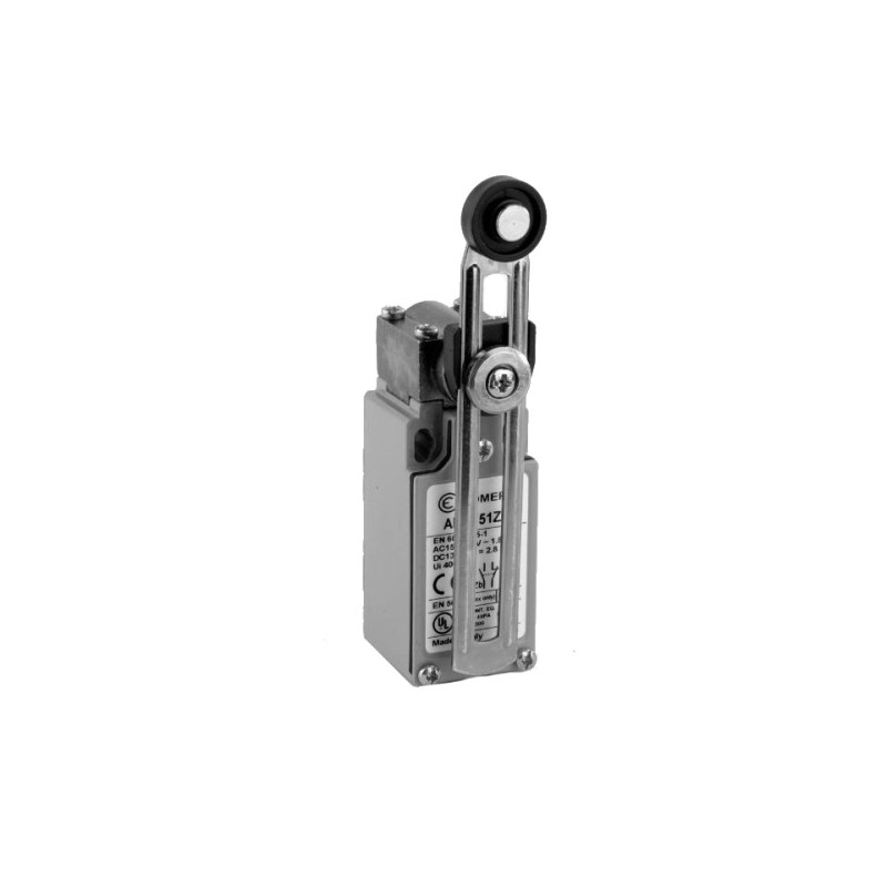 AM1F51Z11  Finecorsa in alluminio  Leva regolabile con rotella in nylon contatti a scatto  1NO  1NC  doppio isolamento e apertur