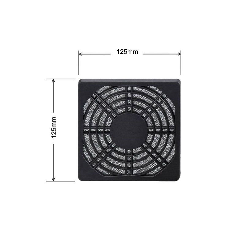 VXF12001BK   Griglia protezione  in tecnopolimero nero con filtro125X125 mm per ventilatore 120x120mm
