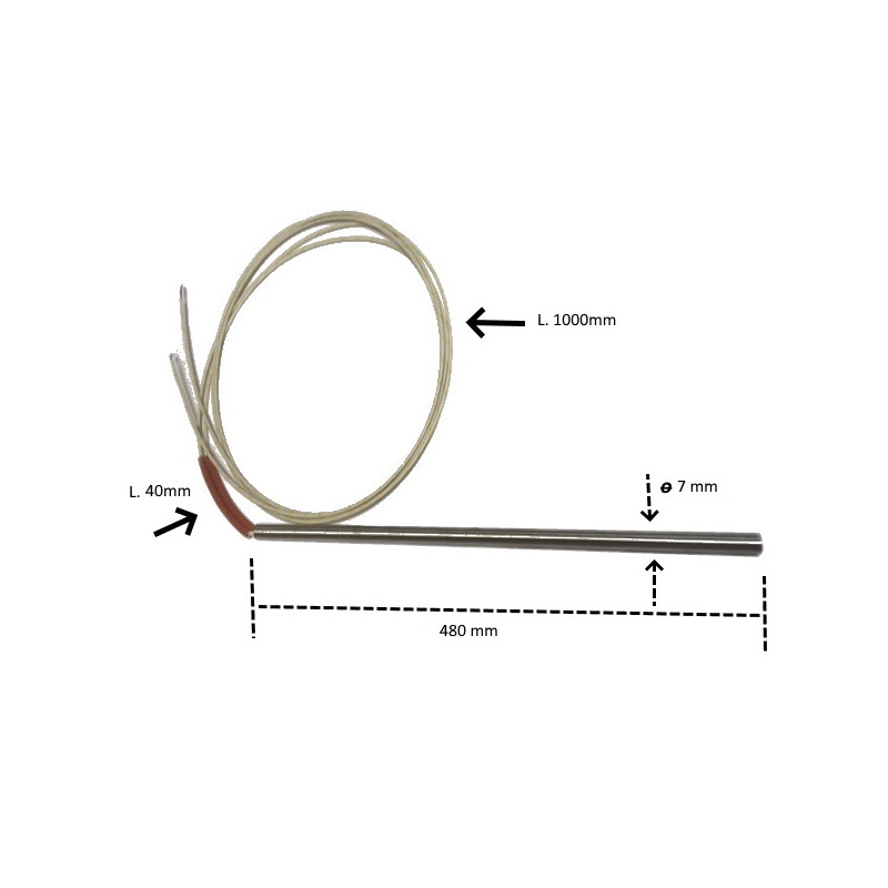 Z81070480  Riscaldatore a cartuccia  D 7 mm H 480 mm  230V  500W  LC 1000mm
