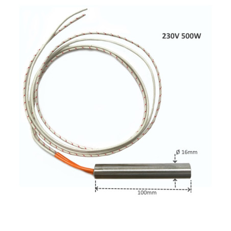 Z81HD16100  Riscaldatore a cartuccia D 16mm H 100mm 230V  500W  LC 1000mm