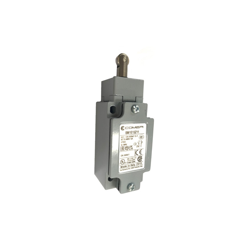 BM1E13Z11  Finecorsa alluminio pistoncino  e rotella  inox  Contatti a scatto 1NO  1NC  doppio isolamento e apertura positiva  P