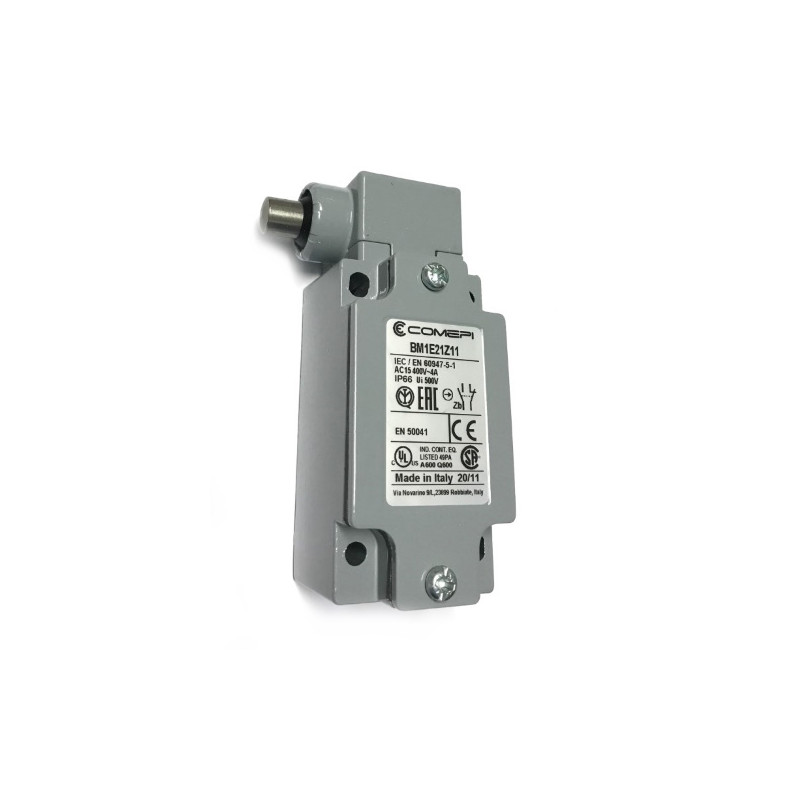BM1E21Z11  Finecorsa alluminio pistoncino laterale in acciaio inox Contatti a scatto  1NO  1NC  doppio isolamento e apertura pos
