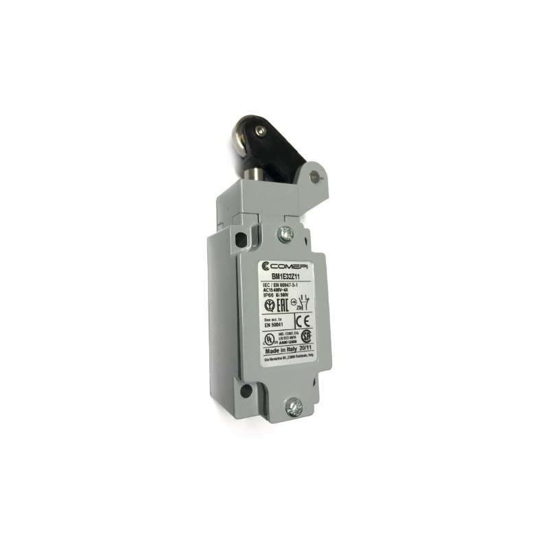 BM1E32Z11  Finecorsa alluminio leva unidirezionale con rotella in acciaio inox Contatti a scatto 1NO  1NC doppio isolamento e ap