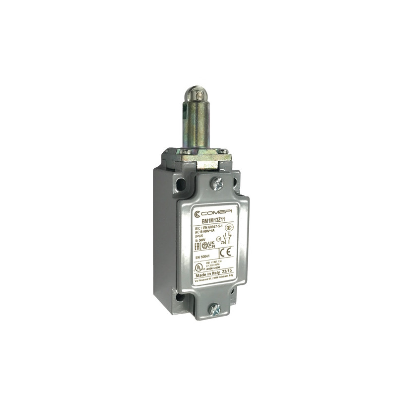 BM1M13Z11  Finecorsa alluminio pistoncino e rotella acciaio Contatti a scatto  1NO  1NC  doppio isolamento e apertura positiva P