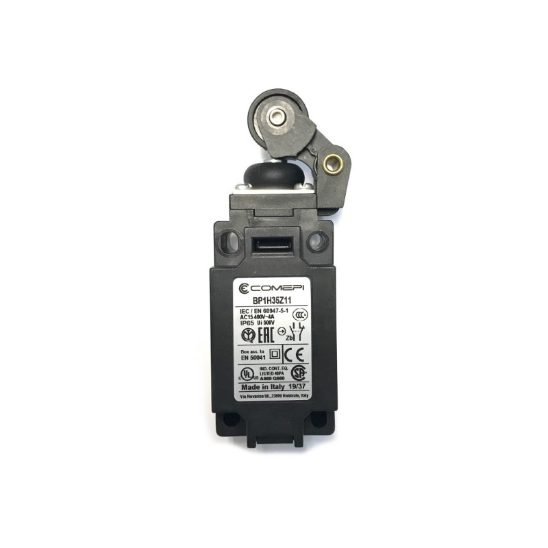 BP1H35Z11  Finecorsa tecnopolimero  a  leva unidirezionale con rotella nylon e cuffia antipolvere Contatti a scatto 1NO  1NC  do