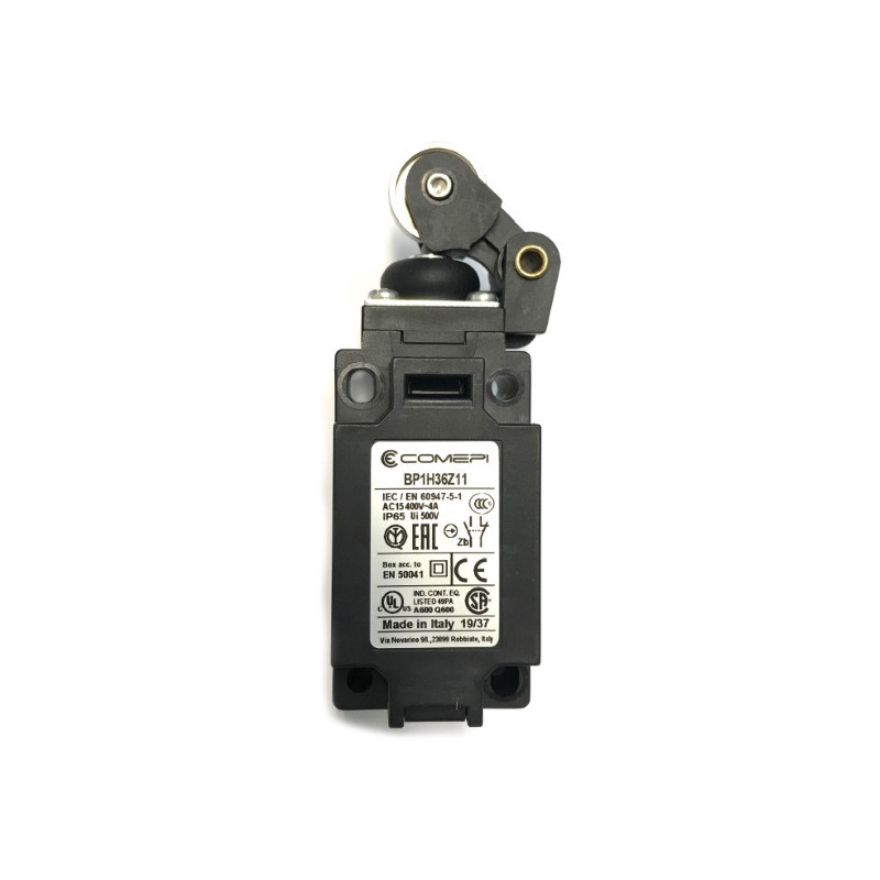 BP1H36Z11  Finecorsa tecnopolimero  a  leva unidirezionale con rotella Inox e cuffia antipolvere Contatti a scatto  1NO  1NC  do