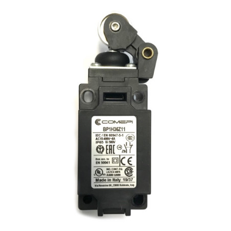 BP1H36Z11  Finecorsa tecnopolimero  a  leva unidirezionale con rotella Inox e cuffia antipolvere Contatti a scatto  1NO  1NC  do