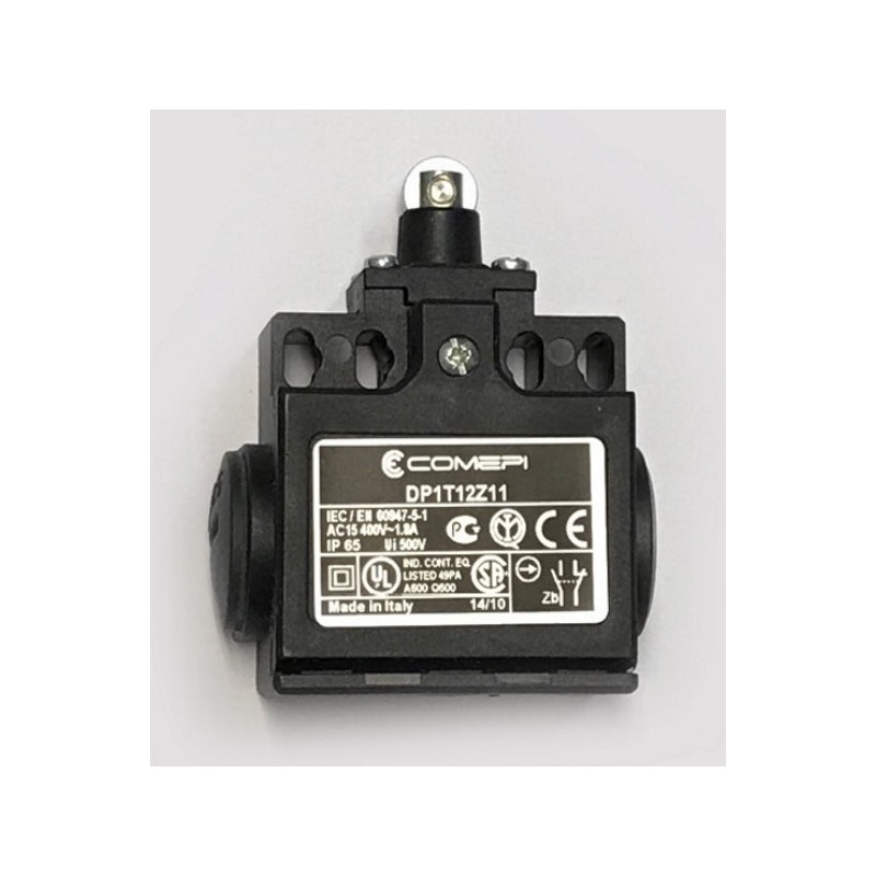 DP1T12Z11  Finecorsa  Pistoncino con rotella in acciaio contatti a scatto 1NO  1NC  doppio isolamento e apertura positiva  PG13,