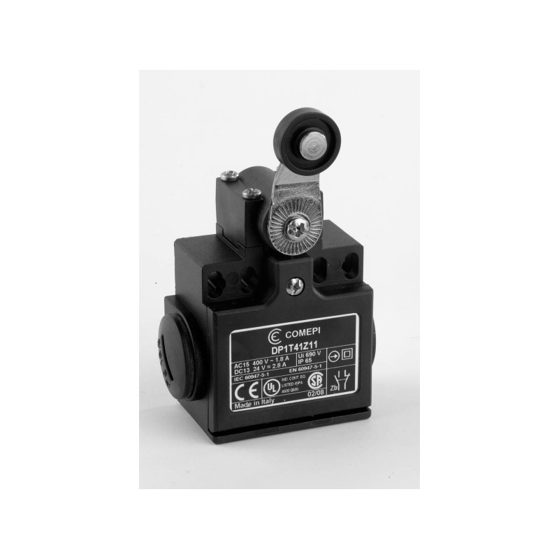 DP1T41Z11  Finecorsa  leva con rotella in nylon 18mm contatti a scatto 1NO  1NC  doppio isolamento e apertura positiva  PG13,5  