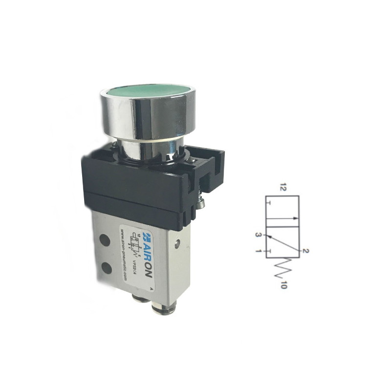 ECP1102  Pulsante  D 22 metallica filo ghiera Verde pneumatico 3/2vie NC Monostabile con attacchi  tubo D 4  serie ECX1000