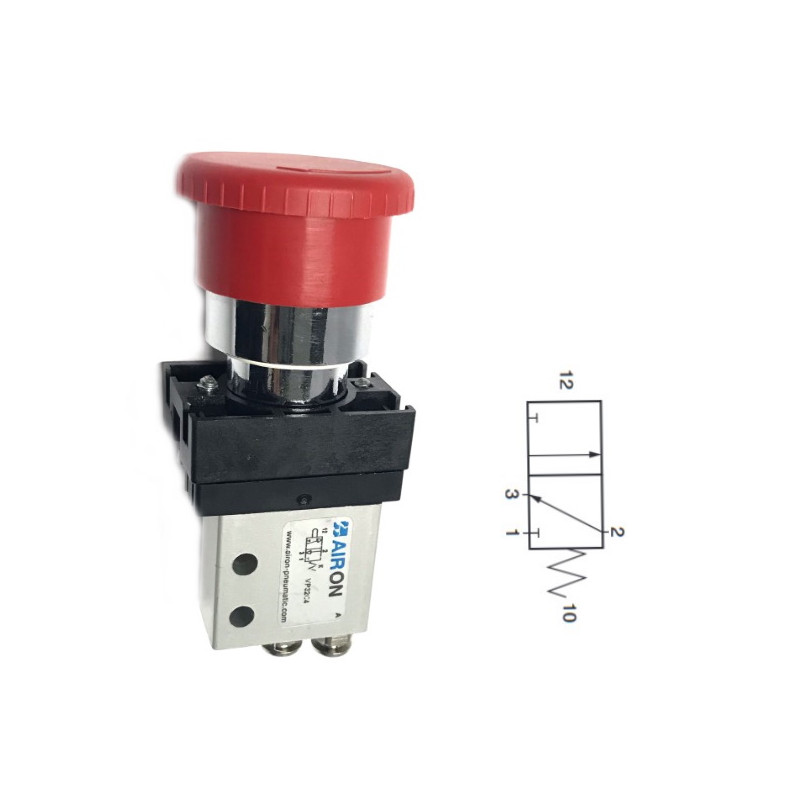 ECP1131  Pulsante a fungo Pulsante D 40mm con aggancio sgancio a rotazione rosso pneumatico 3/2vie NC Monostabile con attacchi t