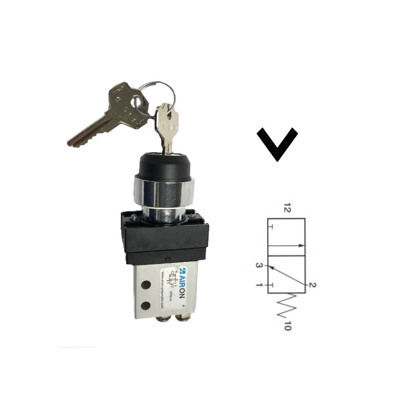 ECP1410  Selettore a chiave  2 posizioni fisse  IP65 pneumatico 3/2vie NC Monostabile con attacchi tubo D 4