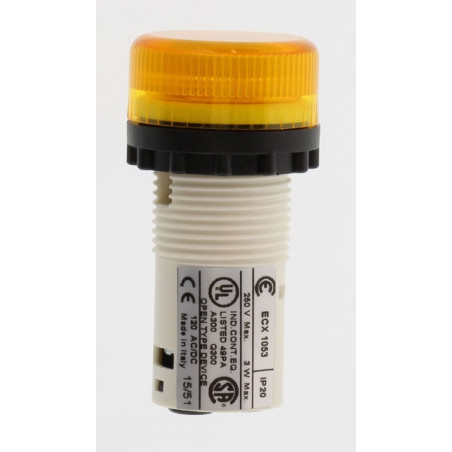 ECX1053  Indicatore luminoso D 22 mm  monoblocco  portalampada BA9S  giallo  IP65