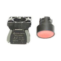 ECX3101OFF1NC  Pulsante D 22  plastico filo ghiera rosso completo di contatto 1 NC  ghiera di fissaggio