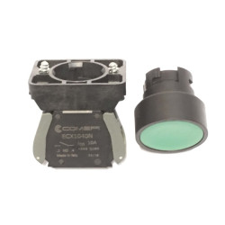 ECX3102ON1NA  Pulsante D22 plastico filo ghiera verde completo di contatto 1 NA  ghiera di fissaggio