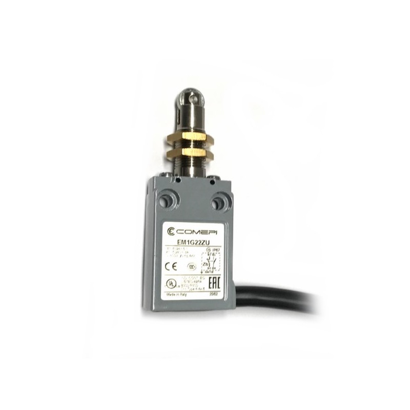 EM1G22ZU  Finecorsa  rotella metallo con dadi di fissaggio NO +  NC    uscita cavo 90°  1mtl  IP67