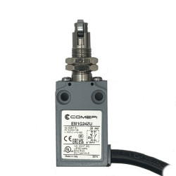 EM1G24ZU  Finecorsa Pistoncino con rotella metalica con dadi di fissaggio  1NO  1NC con uscita cavo 90° lc 1mtl