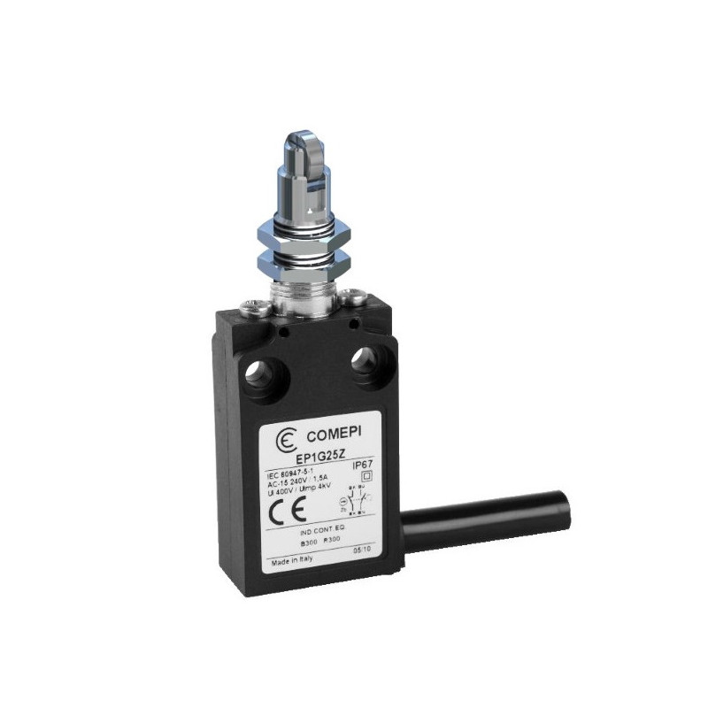 EP1G24ZU  Finecorsa  Pistoncino con rotella ortogonale in metallo NO +  NC    uscita cavo 90°  1mtl  IP67