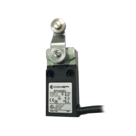 EP1G42ZU   Finecorsa precablato  A leva con rotella D 14 mm in metallo NO +  NC    uscita cavo 90°  1mtl  IP67