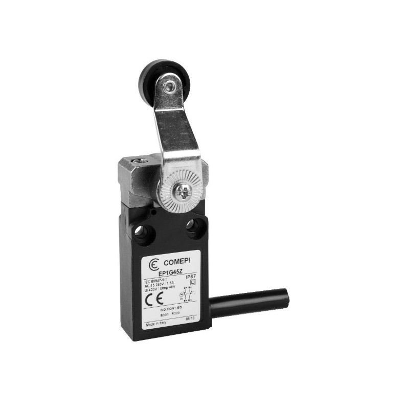 EP1G45ZU  Finecorsa A leva con rotella in nylon 18mm 1NO  1NC con uscita cavo 90° lc 1mtl