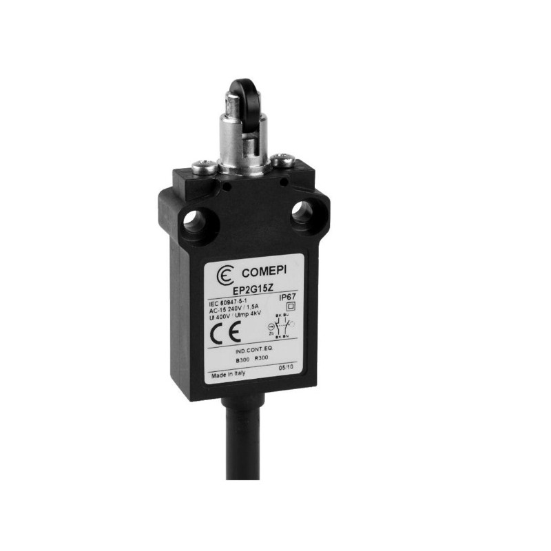 EP2G15ZU  Finecorsa  Pistoncino con rotella ortogonale in nylon   NO +  NC  uscita cavo  1mtl  IP67