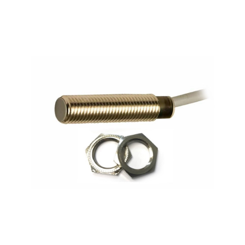AM6/AP-1A   Sensore induttivo M12 schermato  alim 10 30Vdc  NO  PNP  Sn  2mm corpo corto in ottone nichelato  cavo 2m