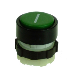 BS3DGRE-I   Pulsante con ritorno a molla  verde con simbolo I bianco  ghiera nera