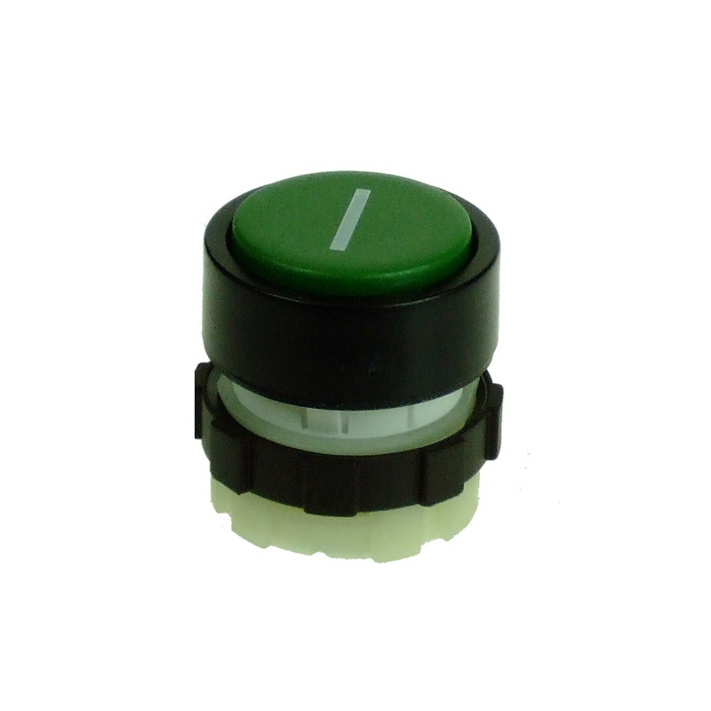 BS3DGRE-I   Pulsante con ritorno a molla  verde con simbolo I bianco  ghiera nera