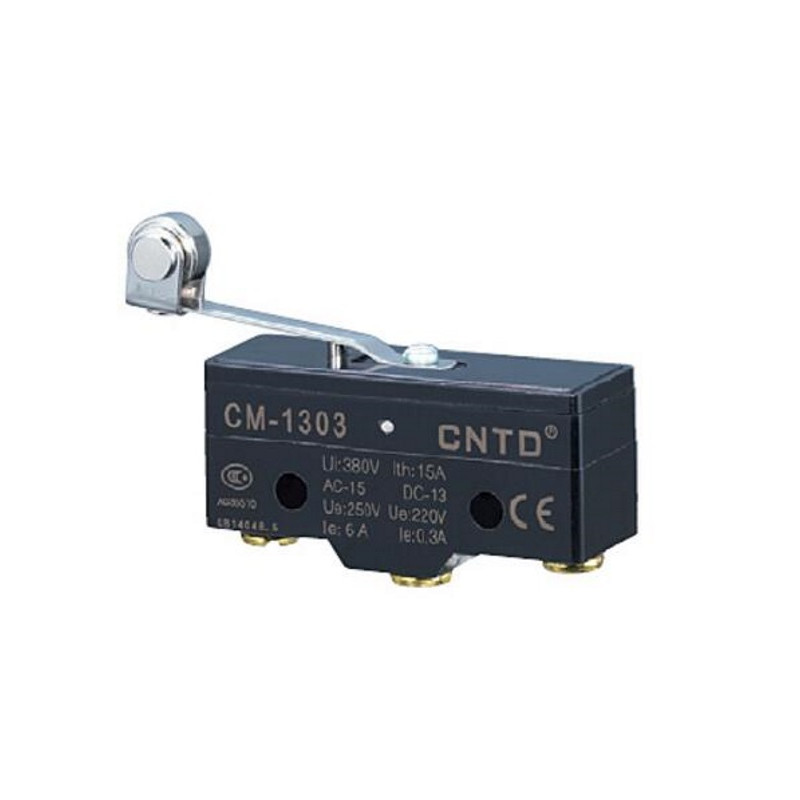 CM-1303   Micro interruttore switch serie CM  in plastica  leva in acciaio inox con rotella in acciaio inox  1NO NC  15A 250V  I