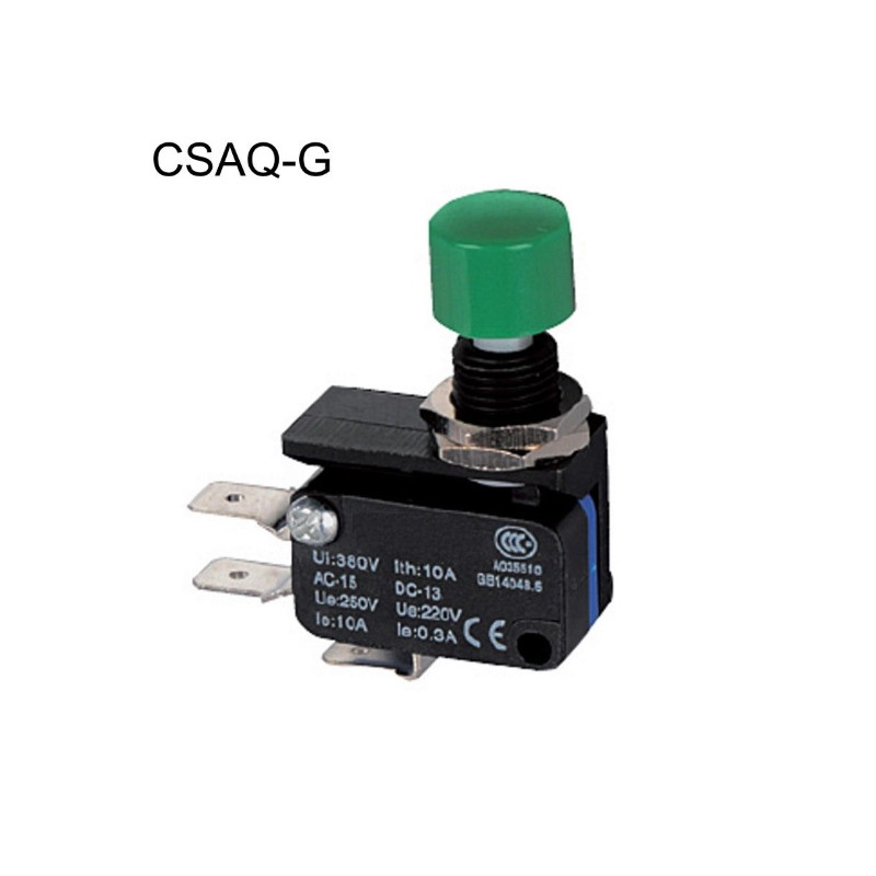 CSAQ-D-GREEN  Micro interruttore  pulsante verde con dadi di fissaggio  NO  NC  10A 250V