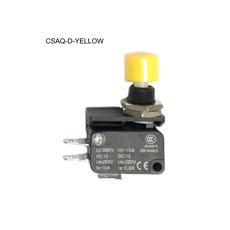 CSAQ-D-YELLOW   Micro interruttore  pulsante  giallo con dadi di fissaggio  NO NC  10A 250V