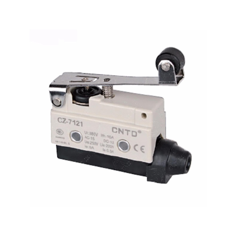 CZ-7121  Micro Finecorsa in plastica leva  inox con rotella in plastica  NO NC  10A 250V IP40  passacavo in gomma