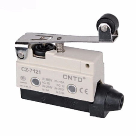 CZ-7121  Micro Finecorsa in plastica leva  inox con rotella in plastica  NO NC  10A 250V IP40  passacavo in gomma