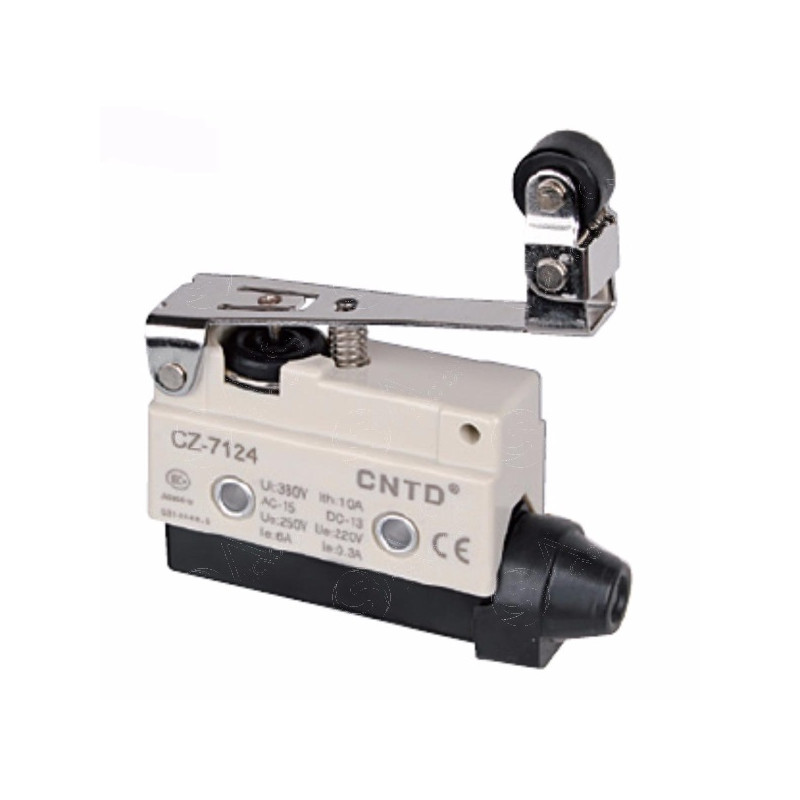 CZ-7124  Micro Finecorsa in plastica leva  inox con rotella in plastica NO  NC  10A 250V  IP40 passacavo in gomma