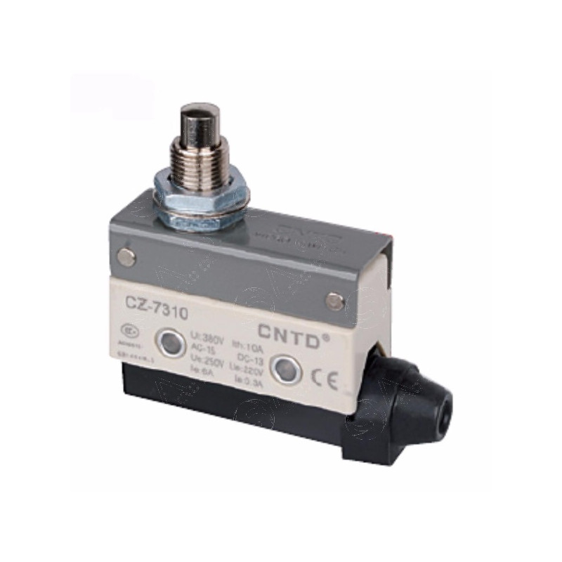 CZ-7310   Micro Finecorsa in plastica pistoncino  inox  NO NC  10A 250V  IP40 passacavo in gomma