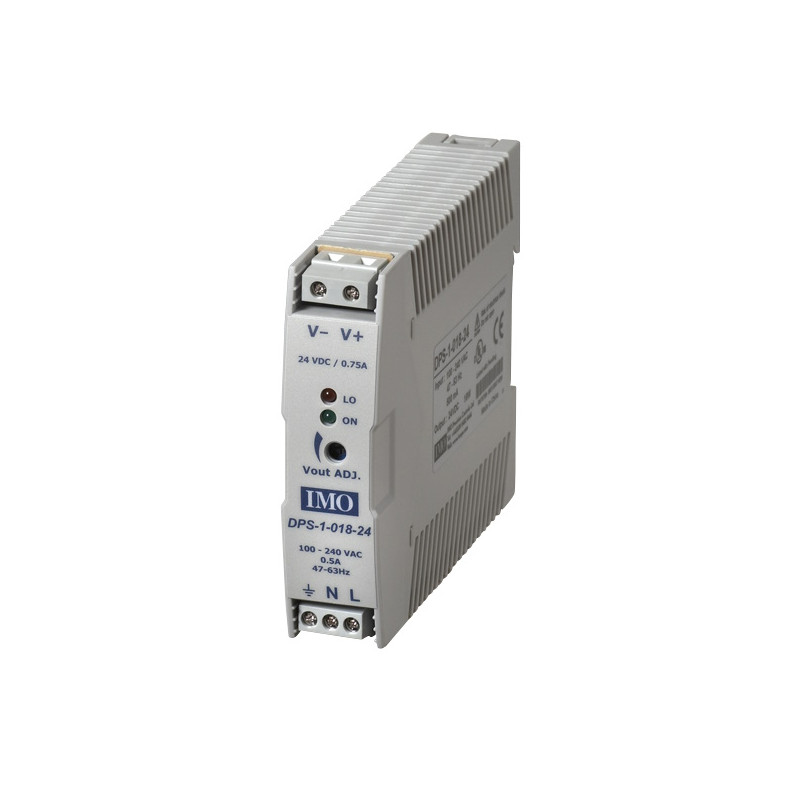 DPS-1-018-24DC  Alimentatore AC DC Ingresso 90 265Vac Uscita 24Vdc 18Watt 0,75A  Montaggio su guida DIN   UL  CUL  TUV