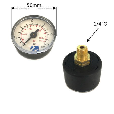 JM 50 12   Manometro 0 12 BAR  D 50 Attacco in asse  G 1/4