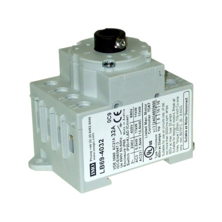 LB69-4032   Sezionatore per montaggio su base  4 poli  32 A per uso con E69   Alberi e H69    Maniglie
