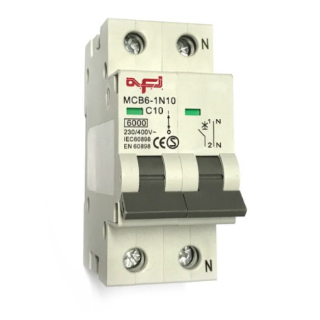 MCB6-1N10  Interruttore automatico magnetotermico 1 P N  10A 230 400Vac
