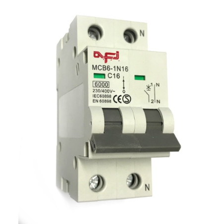 MCB6-1N16  Interruttore automatico magnetotermico 1 P N  16A 230 400Vac