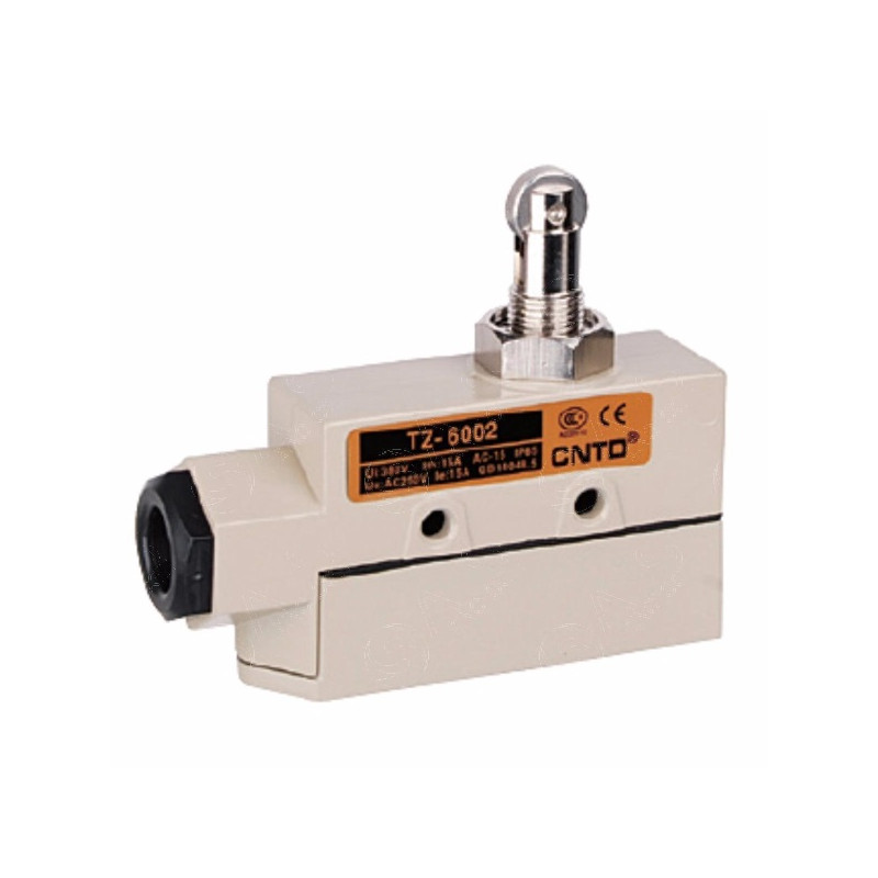 TZ-6002  Finecorsa in metallo pistoncino con rotella in acciaio inox parallela  NO NC 15A 250V IP65 pressacavo M20 Incluso