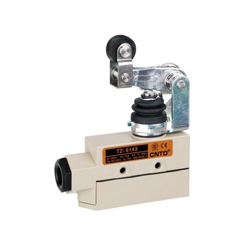 TZ-6143  Finecorsa  in metallo  leva regolabile in acciaio inox con rotella in plastica e cuffia antipolvere  NO  NC 15A 250V IP