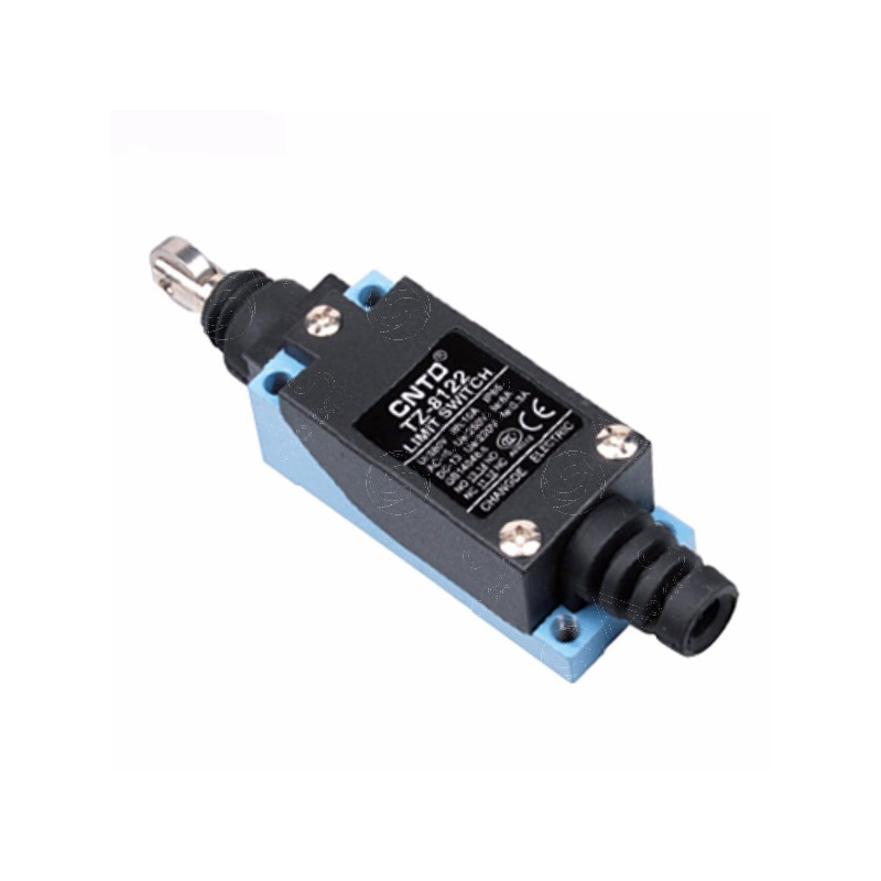 TZ-8122  Finecorsa  pistoncino con rotella parallela in acciaio inox e cuffia antipolvere NO NC  10A 250V IP65 pressacavo in gom
