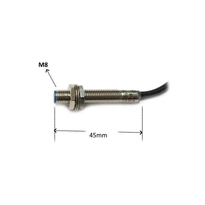 PB0802/DSAP-A   Sensore induttivo M8 schermato  alim 10 30 Vdc  NO  PNP  Sn  2 mm  corpo in ottone nichelato  cavo 2m
